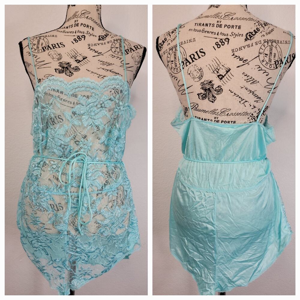 Vintage Samye Romper Womens Medium Scallop Floral Lace Teddy Lingerie One Piece